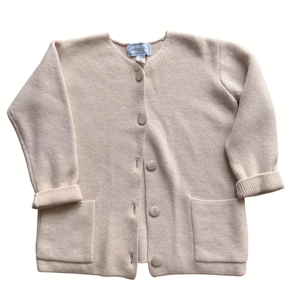 VTG Cream Cardigan Lambswool Angora Womens P‎ Sweater Old Money Minimalist Cozy